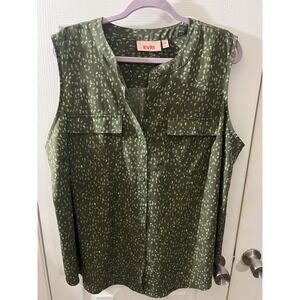 EVRI Shirt Womens Plus Size 2X Sleeveless green 100% Polyester Blouse